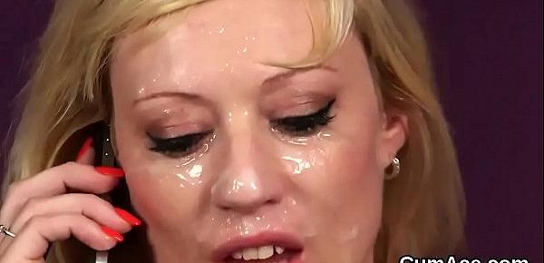  Sexy idol gets jizz load on her face sucking all the love juice